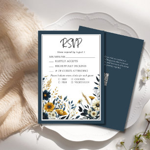 RSVP de Casamento Elegante Formal Dourado Azul
