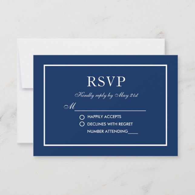RSVP de Casamento Elegante Moderno Clássico Azul (Frente)