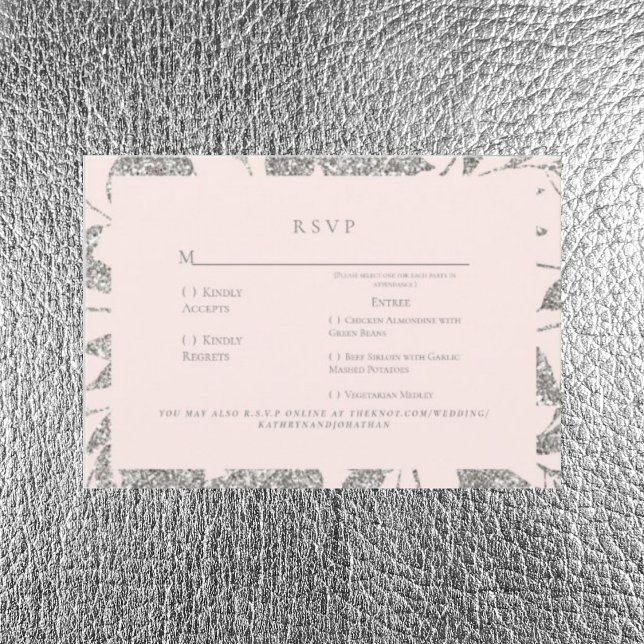 RSVP de Casamento Elegante Silver e Rosa (Criador carregado)