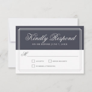 RSVP de Casamento Elegante Simples Azul do Marinho