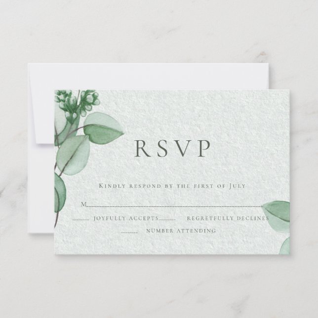 RSVP de Casamento | Elegante Watercolor Eucalyptus (Frente)