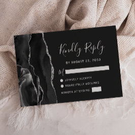 RSVP de Casamento em Ágata Prata Preta Moderna