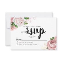 RSVP de casamento em azul naval com rosas florais 