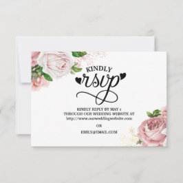 RSVP de casamento em azul naval com rosas florais 
