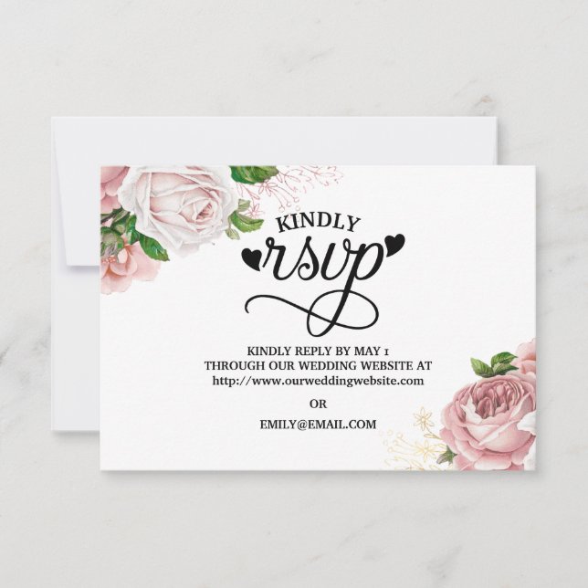 RSVP de casamento em azul naval com rosas florais  (Frente)