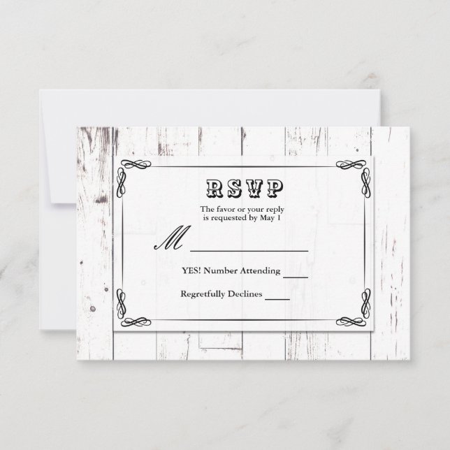 RSVP de casamento em celeiro de madeira branca sha (Frente)