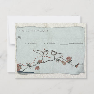 RSVP de casamento em damasco de pássaros vintage