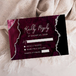 RSVP de casamento em grafia prateada com ágata da