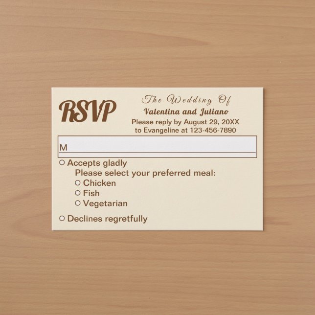 RSVP de casamento em marfim minimalista com texto  (Ivory with brown text wedding RSVP)