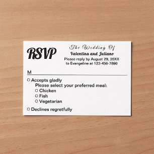 RSVP de casamento em preto e branco baseado em tip