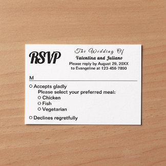 RSVP de casamento em preto e branco baseado em tip