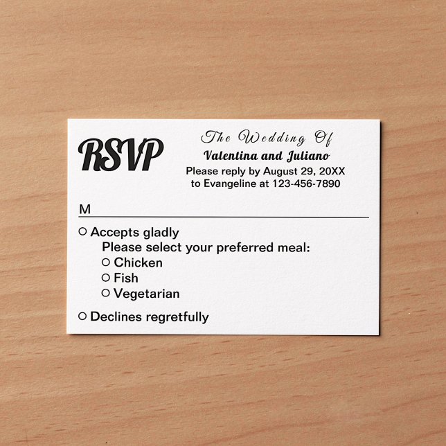 RSVP de casamento em preto e branco baseado em tip (Criador carregado)