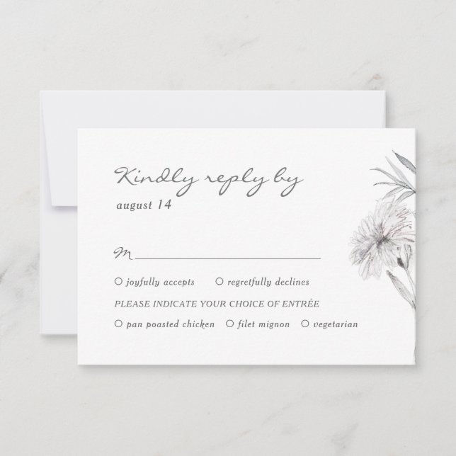 RSVP de casamento em preto e branco com flor desen (Frente)