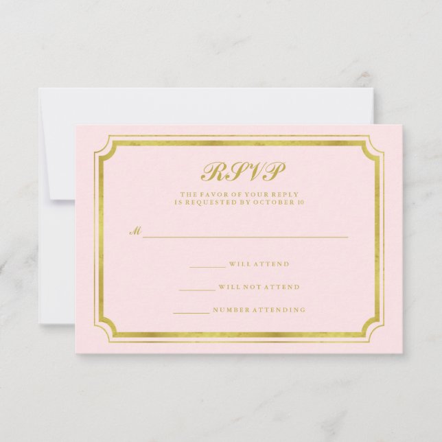 RSVP de casamento em rosa bege e dourado falso ele (Frente)
