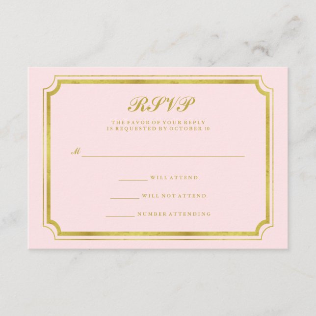RSVP de casamento em rosa bege e dourado falso ele (Frente)