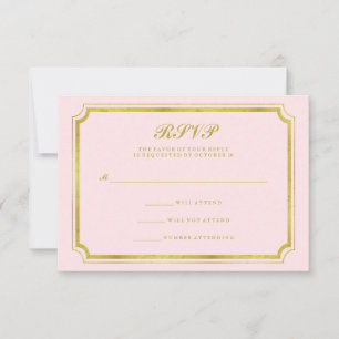 RSVP de casamento em rosa bege e dourado falso ele