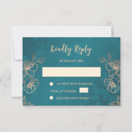 RSVP de casamento em rosa dourado floral e azul tu