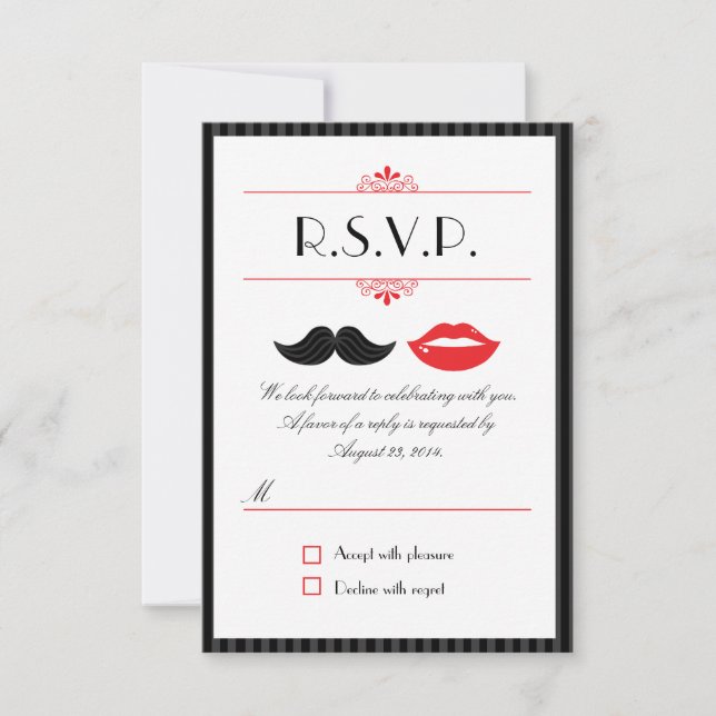 RSVP de Casamento entre bigodes e Lábios vermelhos (Frente)