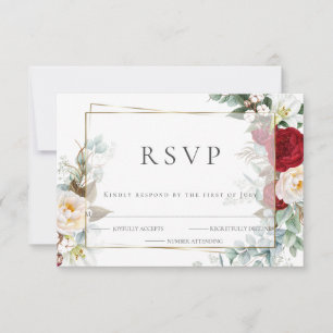RSVP de casamento Escarlate e Ivory Peony Floral