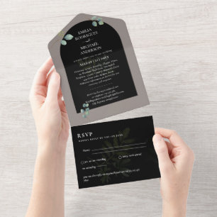 RSVP de Casamento Eucalyptus em 3in1 Verde Moderno