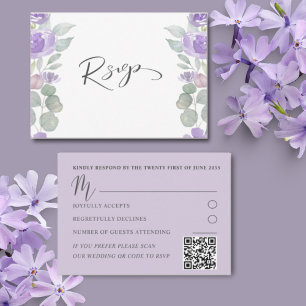 RSVP de Casamento Eucalyptus Floral Rústico Roxo