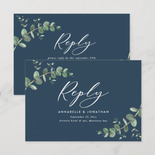 RSVP de Casamento Eucalyptus Greenery azul legante