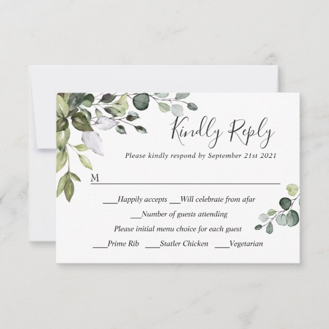 RSVP de Casamento Eucalyptus Simples Elegante ESCO (Frente)