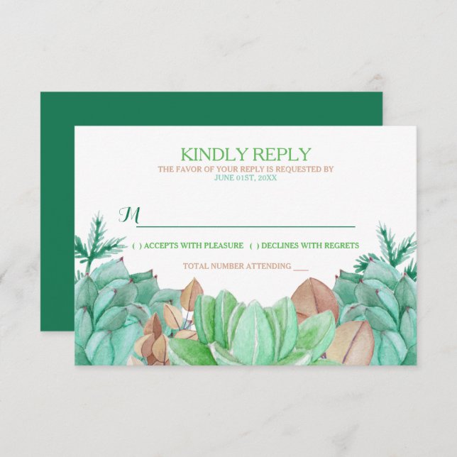 RSVP de Casamento Físico Botânico do Buquê Suculto (Frente/Verso)