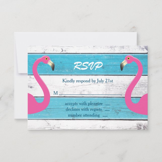 RSVP de Casamento Flamingo Azul e Branco (Frente)