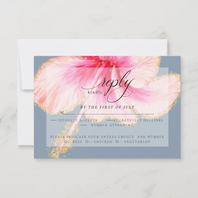 RSVP de Casamento | Flor de Hibiscus, Cor de Água  (Frente)
