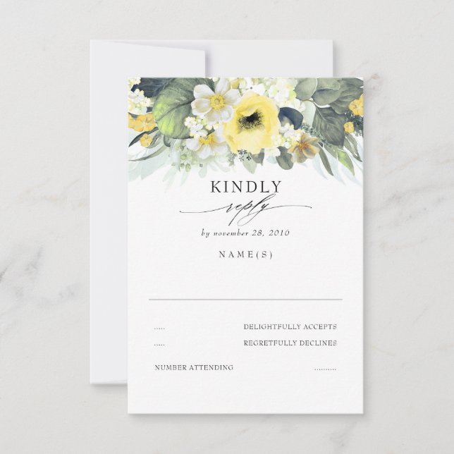 RSVP de Casamento Floral Amarelo e Branco (Frente)