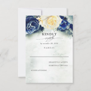 RSVP de Casamento Floral Azul Amarelo e Marinho