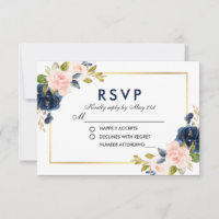 RSVP de Casamento Floral Azul-Blush Cor-de-Rosa