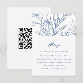 RSVP de Casamento Floral Azul Bonito com Código QR