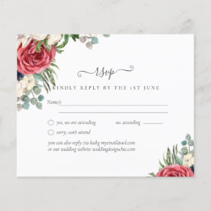 RSVP de Casamento Floral Azul Branco Azul