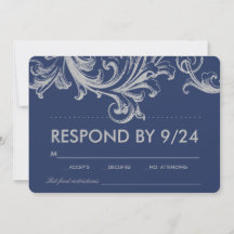 RSVP de Casamento Floral Azul e Cinza Antigo