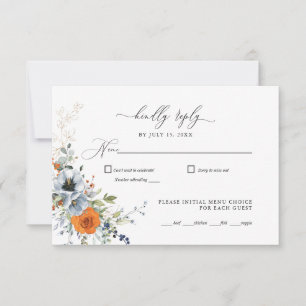 RSVP de Casamento Floral Azul e Laranja