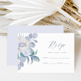 RSVP de Casamento Floral Azul Simples Dusty