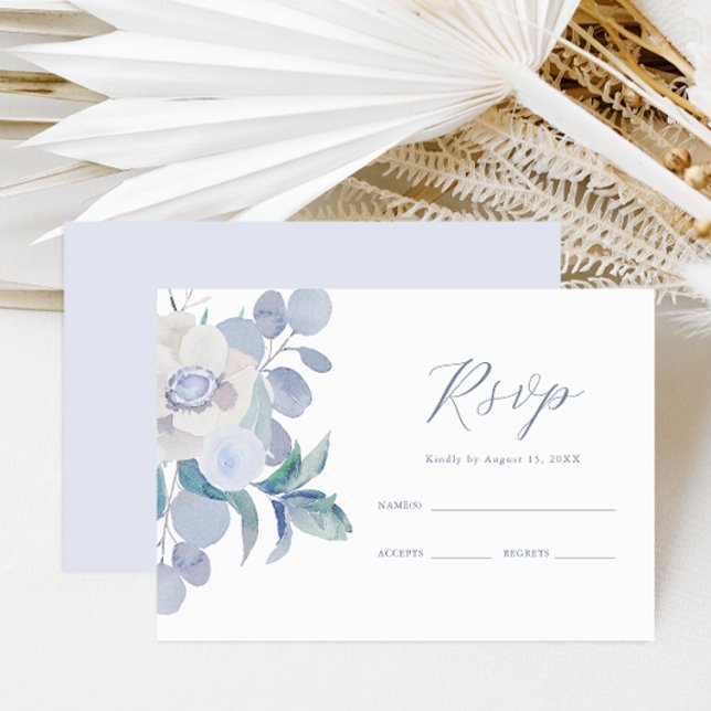 RSVP de Casamento Floral Azul Simples Dusty (Criador carregado)