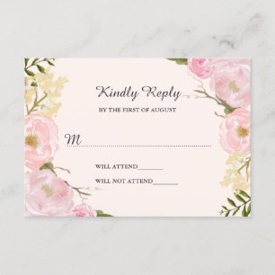 RSVP de Casamento Floral Botânico de Blush Rosa