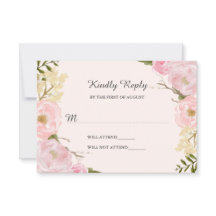 RSVP de Casamento Floral Botânico de Blush Rosa