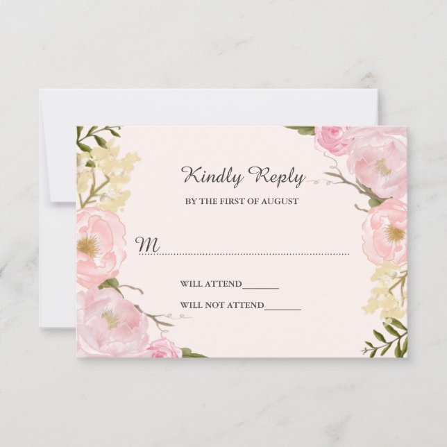 RSVP de Casamento Floral Botânico de Blush Rosa (Frente)