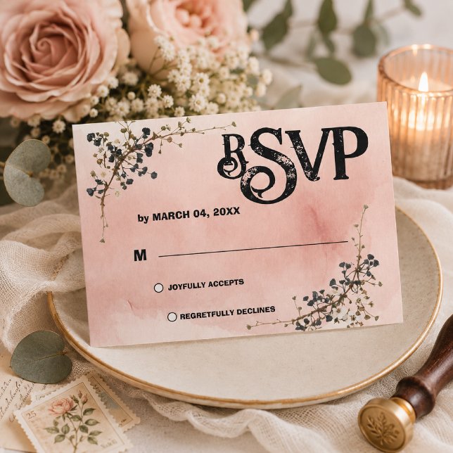 RSVP de casamento floral botânico Rosa Empoeirado (Criador carregado)