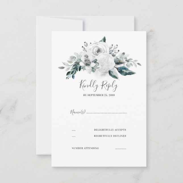 RSVP de Casamento Floral Branco (Frente)