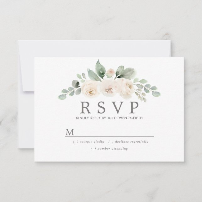 RSVP de Casamento Floral Branco Botânico (Frente)