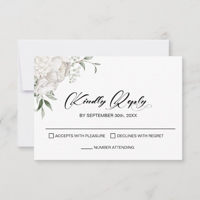 RSVP de Casamento Floral Branco Elegante (Frente)