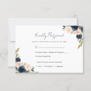 RSVP de Casamento Floral Cor-de-marinho Azul e Cor