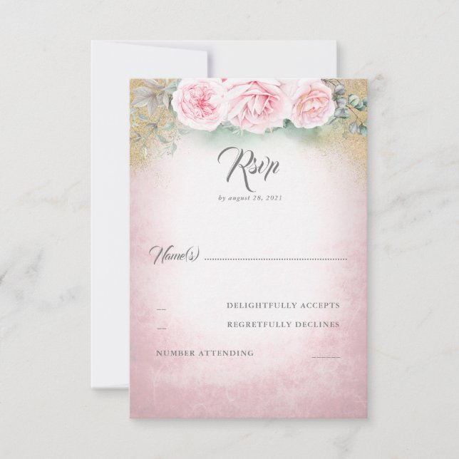RSVP de Casamento Floral Cor-de-Rosa-Blush (Frente)