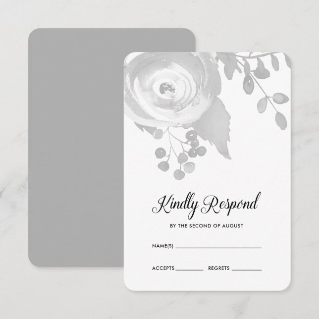RSVP de Casamento Floral da Cinza Elegante (Frente/Verso)
