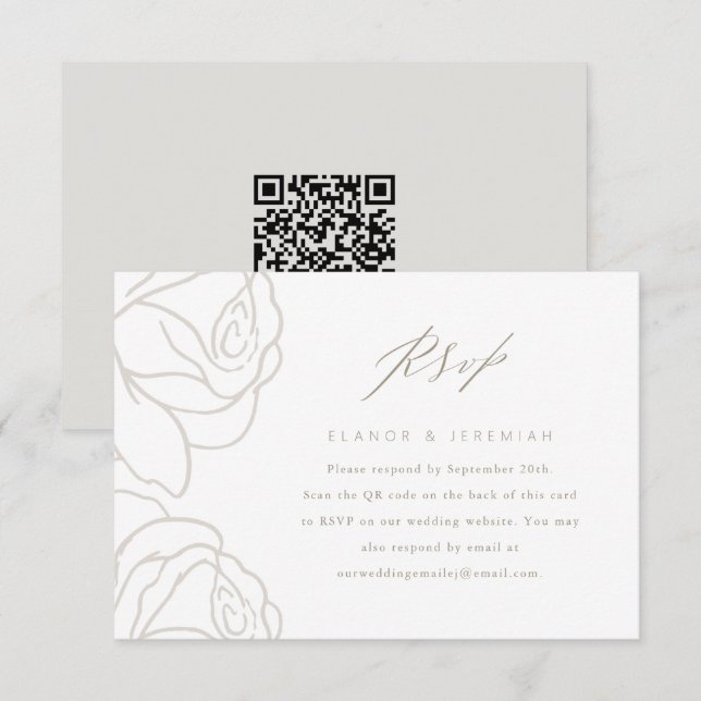 RSVP de Casamento Floral da Cinza Elegante com Cód (Frente/Verso)